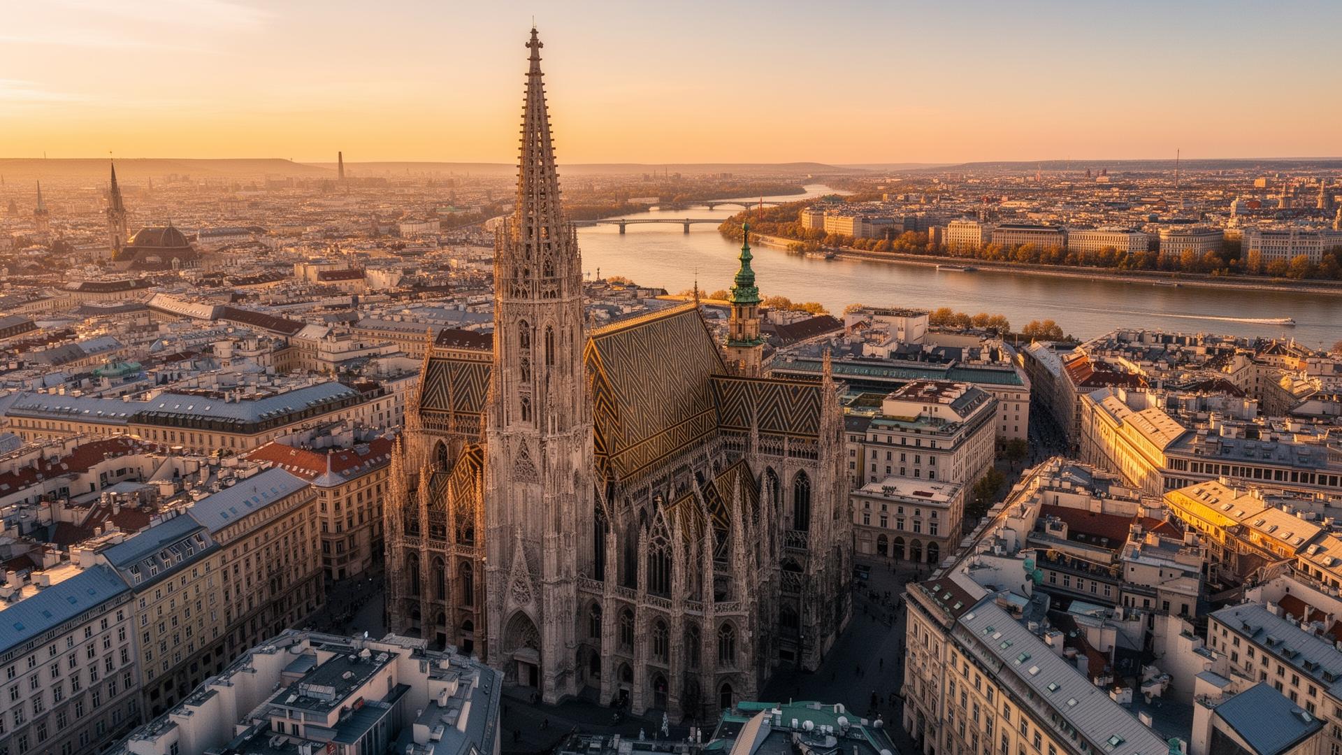 Panoramic view of Vienna city center with historic architecture